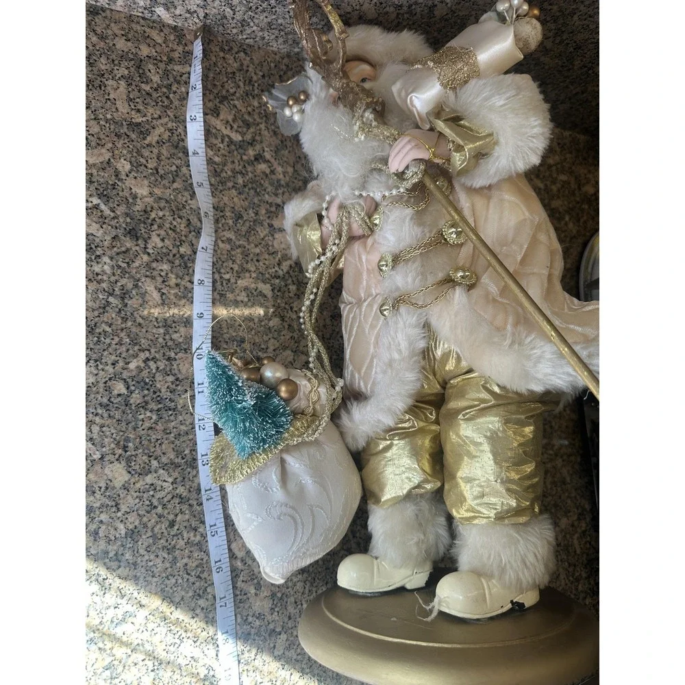 VTG Christmas Santa Claus Figurine White Gold Father Christmas Decorative Statue